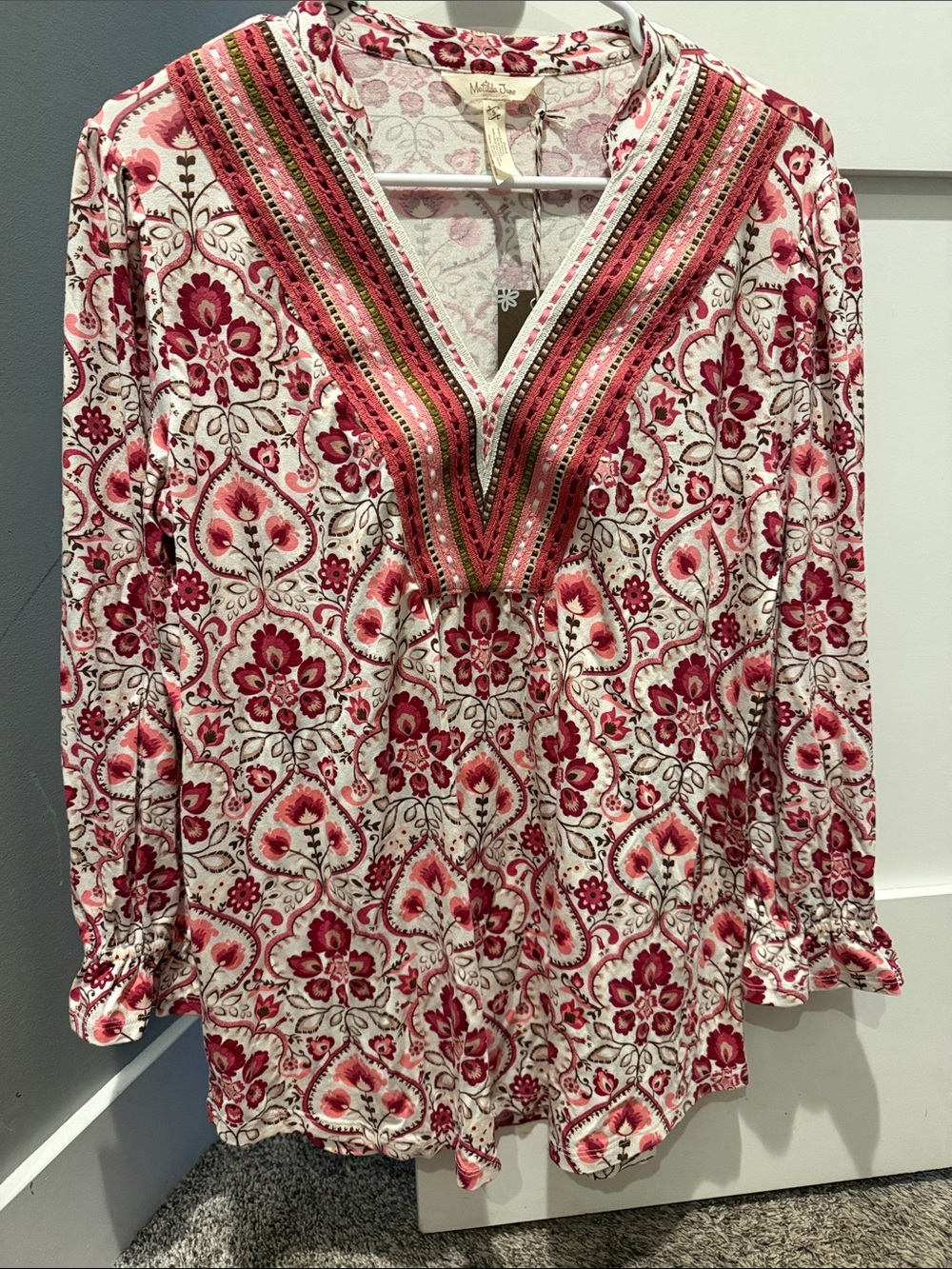 Pink Floral Embellished V-Neck Tunic